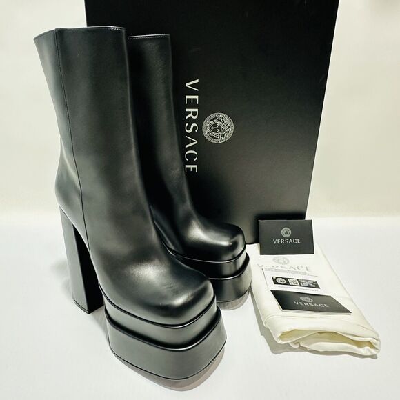 Versace Runway Aevitas Platform Black Leather Ankle Bootie 37.5/ 7.5 NIB $1,725 - Picture 6 of 16